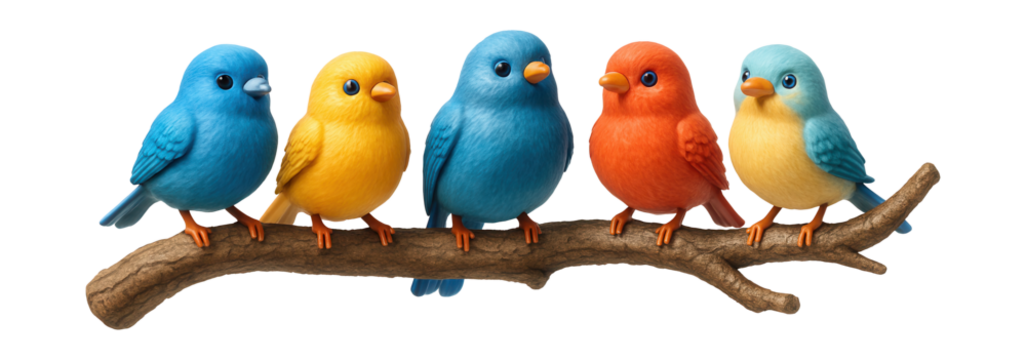 Colorful bird-adorned branch, perfect for adding whimsy to a child's playroom.