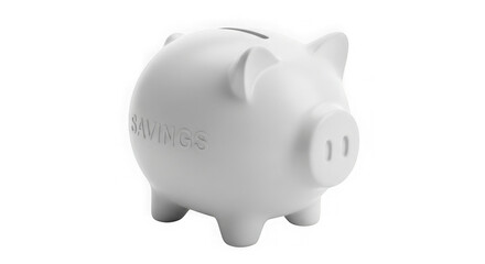 White Piggy Bank With Savings Text On Black Background