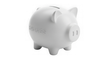 White Piggy Bank With Savings Text On Black Background