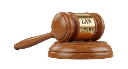 Wooden Gavel With Law Justice Engraving On Black Background