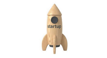 Wooden Startup Rocket On Black Background