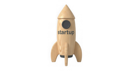 Wooden Startup Rocket On Black Background
