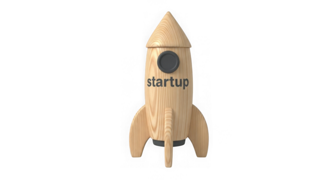 Wooden Startup Rocket On Black Background