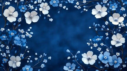 Blue and White Floral Pattern Japanese Style, Flat Fabric Texture Indigo Blue Shibori Dyeing, High Resolution Fine Details	