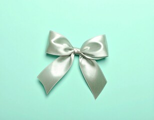 Elegant silver bow on a soft mint background.