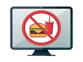 No junk food allowed on the computer, a healthy lifestyle concept isolated on transparent background