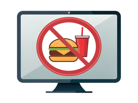 No junk food allowed on the computer, a healthy lifestyle concept isolated on transparent background