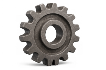 Metal cogwheel isolated on transparent background symbolizing engineering, machinery, progress, industry, and complexity