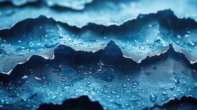 Close-up shot of water droplets on a blue surface, suitable for scientific or educational purposes