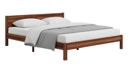 Wooden Bed Frame with White and Gray Bedding on Black Background graphic (27