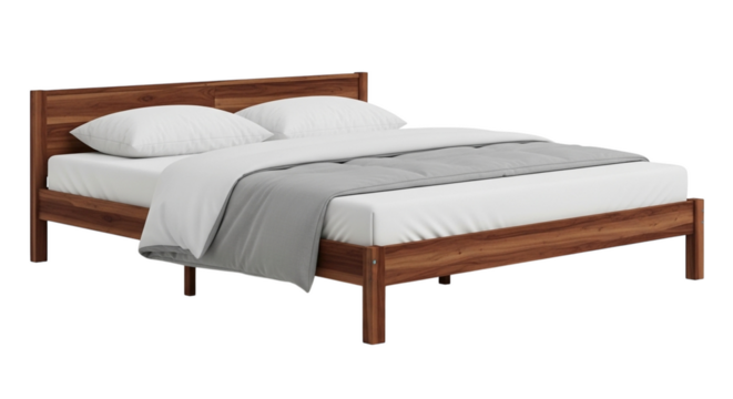 Wooden Bed Frame with White and Gray Bedding on Black Background graphic (27