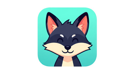 Cartoon Fox Icon Design on Turquoise Background