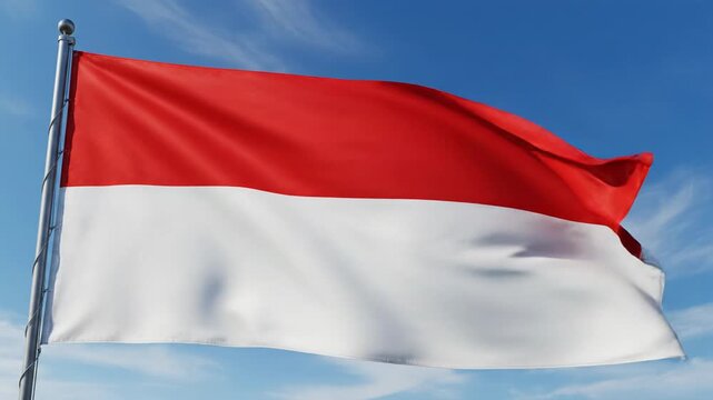 Realistic seamless loop of silk Indonesia flag, red and white layers moving gently.
