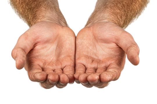 Two open hands, palms up, showing weathered skin