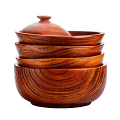 Stack of wooden bowls with a lid, brown
