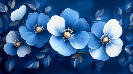 Blue and White Floral Pattern Japanese Style, Flat Fabric Texture Indigo Blue Shibori Dyeing, High Resolution Fine Details	