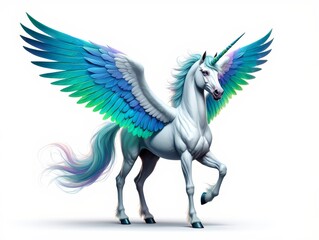 Majestic Pegasus with iridescent plumage - Fantasy Creature Illustration