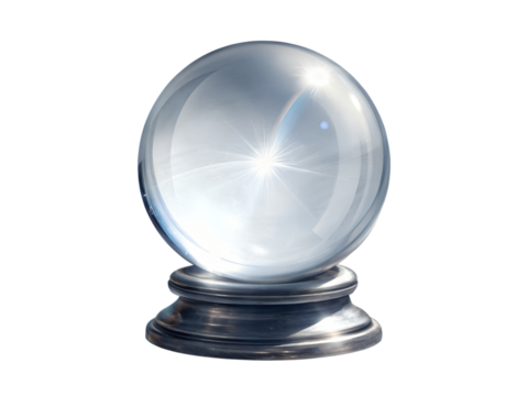 Crystal ball on a stand isolated on transparent background for fortune telling