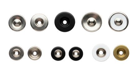 Assortment of snap fasteners isolated on transparent background