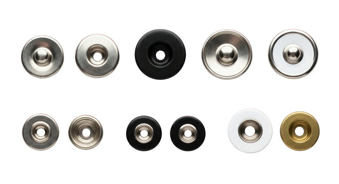 Assortment of snap fasteners isolated on transparent background