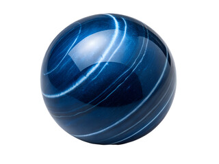 Blue marble ball isolated on transparent background with white swirl pattern