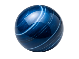 Blue marble ball isolated on transparent background with white swirl pattern