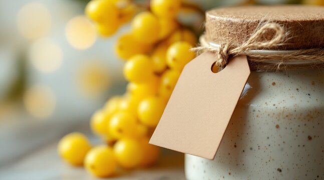 Homemade sea buckthorn jam with blank label for organic food product promotion around 105 characters