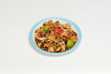 Green papaya salad Thai cuisine spicy delicious. Thai call "SOM TAM". Famous Thai food, papaya salad, Somtum, Papaya Pok Pok. Closeup Thai Green Papaya Salad with peanuts.