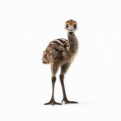 Curious Baby Emu Standing on White Background