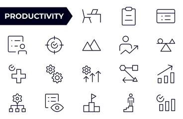 Productivity and Efficiency Icon set. Vector Icons for Task Management, Time Optimization, Work Process, and Goal Achievement