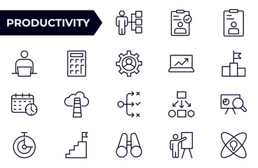 Fototapeta premium Productivity and Efficiency Icon set. Vector Icons for Task Management, Time Optimization, Work Process, and Goal Achievement