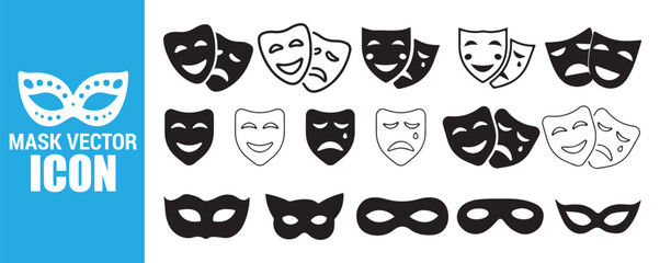 Theatre Masks and Masquerade Disguise Icons Collection Drama Comedy Tragedy Carnival Eye Masks Set Vector