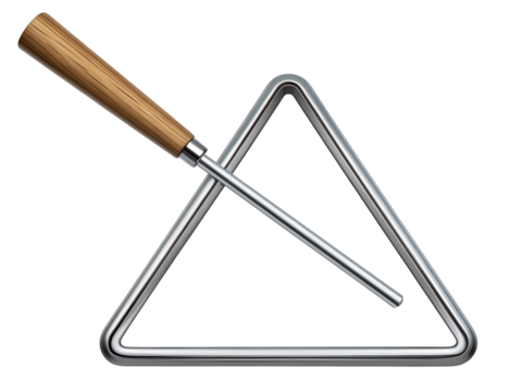 Triangle musical instrument isolated on transparent background, percussion instrument