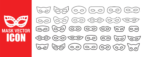 Masquerade Masks Outline Collection Carnival Eye Disguise Costumes Anonymous Identity Mystery Vector Icons