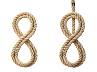 Figure eight knot made of rope isolated on transparent background for climbing