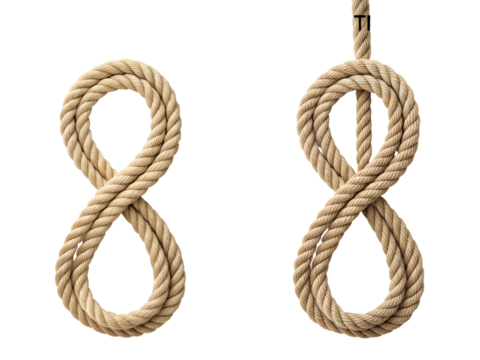 Figure eight knot made of rope isolated on transparent background for climbing