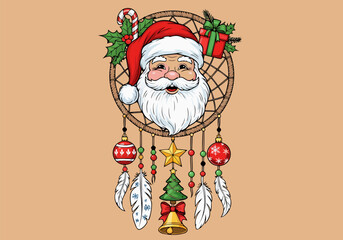 Santa's joyful dreamcatcher A vibrant holiday illustration blending festive cheer with whimsical traditions