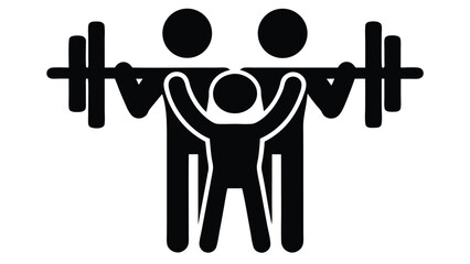Family Workout Pictogram: Two Adults Spotting Child Lifting Barbell in Gym                                                                            