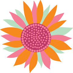 Stylized Abstract Sunflower Illustration With Pink Orange And Teal Petals On A Transparent Background