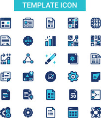 Template icon set. Layout, flowchart, diagram, form, wireframe, table, grid, editable, layers and more
