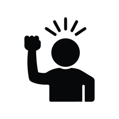 Triumph Icon: Silhouette of a Person with Raised Fist and Energy Lines Symbolizing Success and Achievement. Vector Illustration.                      