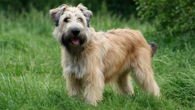 Leaping dog on grass Irish soft coated wheaten terrier