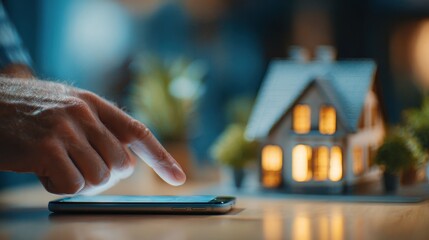 Emphasize smartphone Online mortgage approval Internet mortgage Accepted application Property investment Purchase new apartment Soft background Selective emphasis