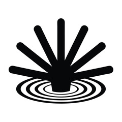 Stylized Black Silhouette of Water Spraying from a Fountain on a White Background with Concentric Ripples, Simple, Minimalist Icon                    