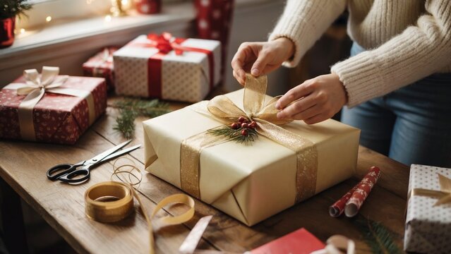 Christmas gift wrapping – cozy Christmas gift wrapping tutorial inspiration – handmade Christmas gift wrapping ideas for holiday season