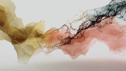 Ethereal Plume of Gold, Peach, and Black Ink Spreading Delicately in Liquid.