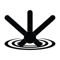 Abstract Illustration: Three Rounded Rectangles Radiating From a Circle Over Concentric Rings, in Black and White.                                    