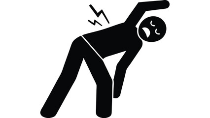 Stick Figure Illustrating Back Pain Symptoms in Black and White - Upper Back Thoracic Pain                                                            