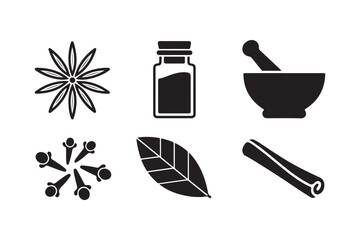 Herbal remedies and spices collection icons