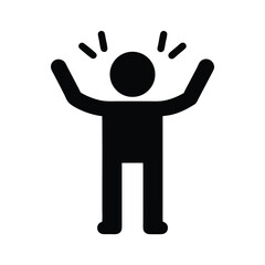 Celebration Icon: Silhouette of Person Cheering with Arms Raised, Symbol of Triumph, Excitement, and Achievement on White Background.                 